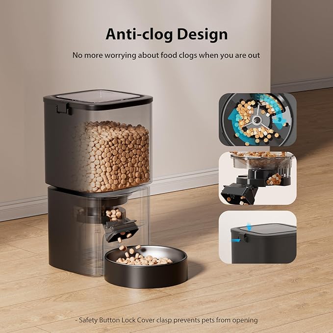 Automatic Cat Feeder, 5L/21 Cup Timed Automatic Pet Feeder, Dual Power Auto Dog Feeders, Pet Dry Food Dispenser for Cats &amp; Small Dogs, 1-10 Meal Programmable 1-15 Portion Control Cat Feeder(Not WiFi)