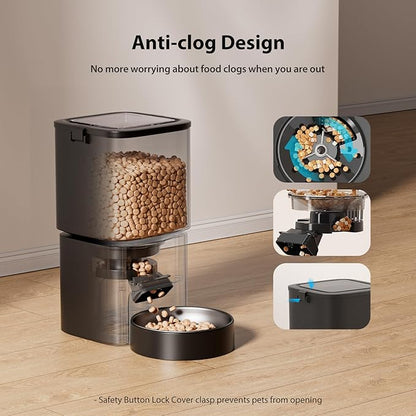 Automatic Cat Feeder, 5L/21 Cup Timed Automatic Pet Feeder, Dual Power Auto Dog Feeders, Pet Dry Food Dispenser for Cats &amp; Small Dogs, 1-10 Meal Programmable 1-15 Portion Control Cat Feeder(Not WiFi)