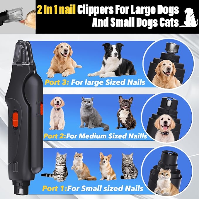 2 in 1 Dog Nail Clippers and Grinder with Lights &amp; Cat Nail Clipper for Large Medium Small Dogs Cats Nail Trimmers USB Rechargeable with 2 LED Lights Dog Claw Care for Non-Black Nails