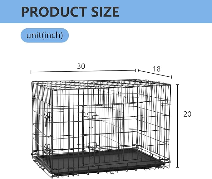 FDW 30 inch Dog Crate Dog Kennel Cage with Double Door Folding Metal Wire Dog Cage with Removable Tray&amp;Divider Panel,Pet Crate for Medium Dogs,Black