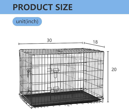FDW 30 inch Dog Crate Dog Kennel Cage with Double Door Folding Metal Wire Dog Cage with Removable Tray&amp;Divider Panel,Pet Crate for Medium Dogs,Black