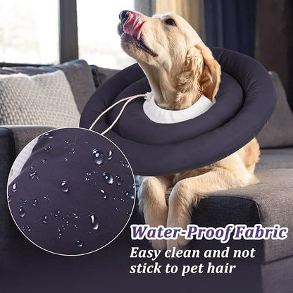 IDOMIK Dog Recovery Collar, Waterproof Soft Dog Cone After Surgery, Comfy Protective Elizabethan Collar Alternative for Dogs Cats, Adjustable Pet Neck Donut Cone Anti-Licking Biting Wounds,Grey,XL