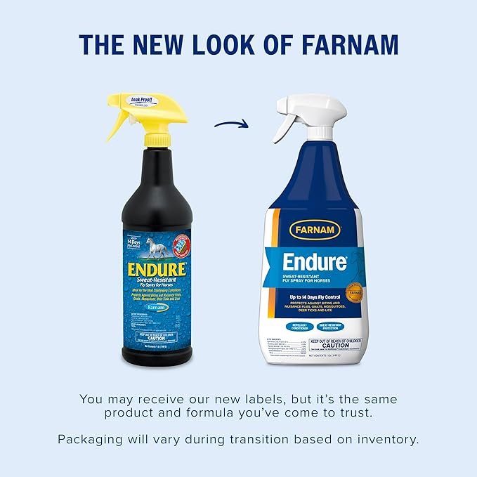 Farnam Endure Sweat-Resistant Fly Spray for Horses, Lasts Up to 14 Days, Protects Against Flies, Gnats, Mosquitoes, Ticks &amp; Lice, 32 oz.