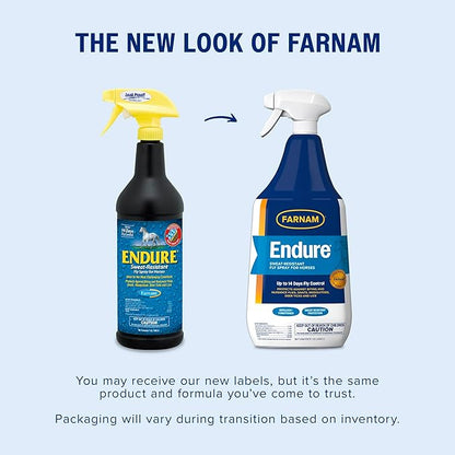 Farnam Endure Sweat-Resistant Fly Spray for Horses, Lasts Up to 14 Days, Protects Against Flies, Gnats, Mosquitoes, Ticks &amp; Lice, 32 oz.