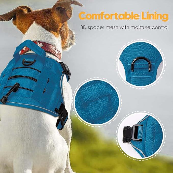 Heavy-Duty Tactical Dog Harness for Large Dogs, No Pull Adjustable Reflective Pet Vest with Molle System, K9 Military-Grade Control for Service Training, Outdoor &amp; 10+ Breeds, Blue, Medium