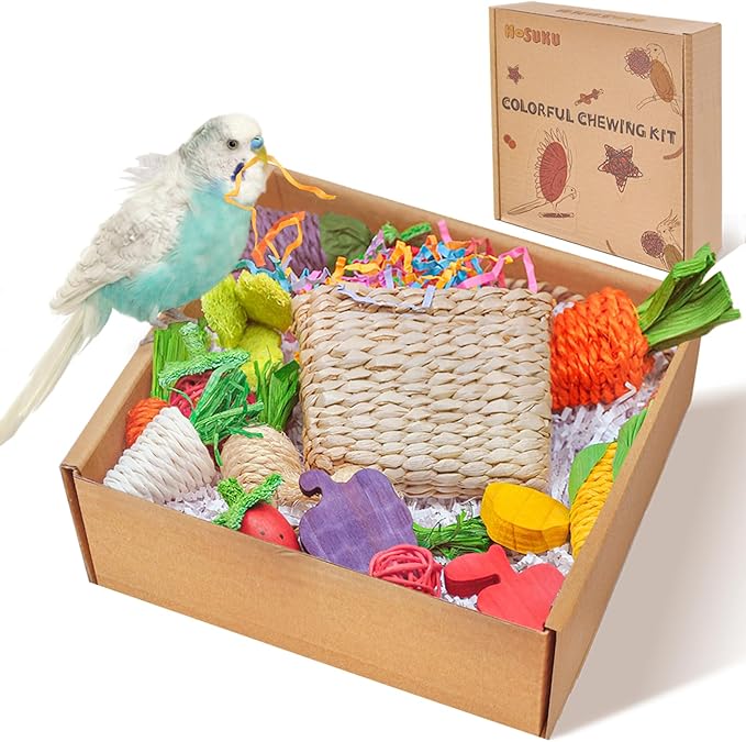 Colorful Bird Foraging &amp; Parrot Shredding Toys Box - Safe Fruit &amp; Vegetable Bird Toys, Perfect for Parakeets, Cockatiels, and Small to Medium Birds