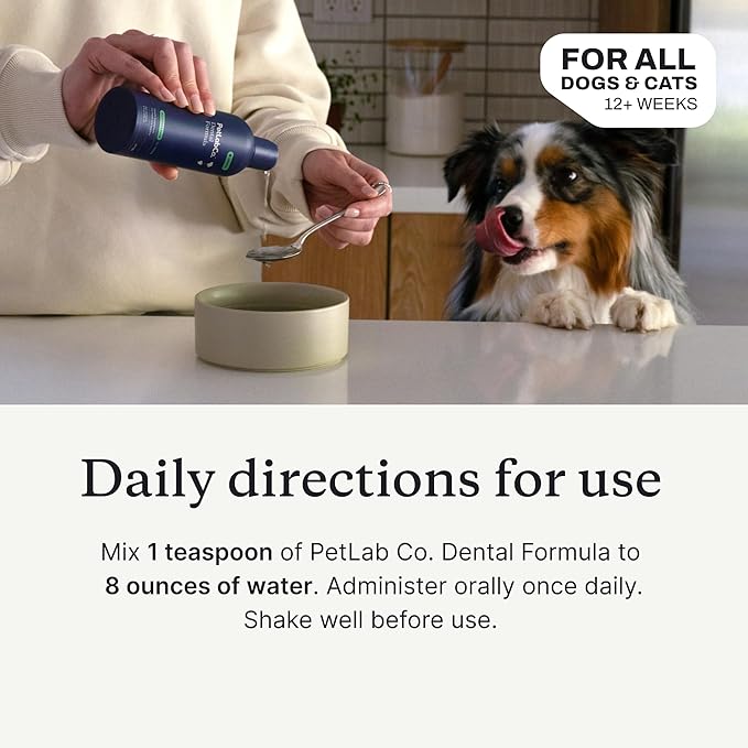 PetLab Co. Dog Dental Formula - Keep Dog Breath Fresh and Teeth Clean - Supports Gum Health - Water Additive Dental Care Targets Tartar - Packaging May Vary