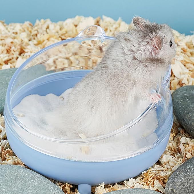 Meow&amp;Woof Hamster Sand Bath Container, Large Sandbox Toilet Gerbil Batheoom, Tiny Chinchilla Dust Bathtub Sand Bath Box for Hamster Cage Accessories 6.5 Inch - Blue