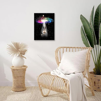 Funny Dog Wall Art Canvas Boston Terrier Wall Decor Prints Framed Painting Bulldog Galaxy Pictures Gifts Artwork for Bathroom 12"x16"