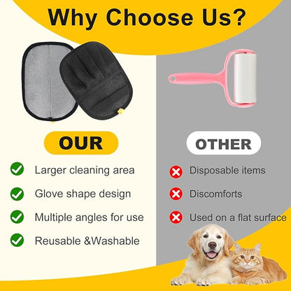 2-Pack Pet Hair Remover Gloves - Reusable Grooming Gloves for Dogs &amp; Cats, Static Electricity Fur Removal Mitts for Furniture, Car, Clothing - Quick Dry Cleaning