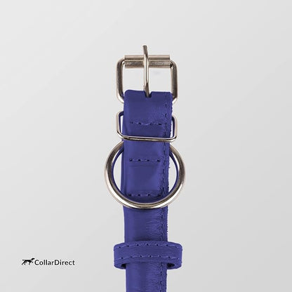 CollarDirect Rolled Leather Dog Collar, Soft Padded Round Puppy Collar, Handmade Genuine Leather Collar Dog Small Large Cat Collars 13 Colors (11-14 Inch, Purple Textured)