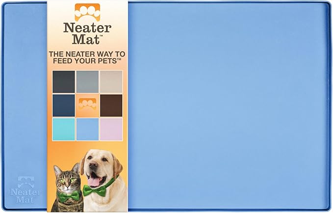 Neater Pet Brands Neater Mat Pet Mats for Food and Water, Cat &amp; Dog Bowl Mat Waterproof Silicone, Feeding Tray, Dog Food Mats for Floors, Placemat w/Raised Edge for Under Bowls, 19” x 12”, Light Blue