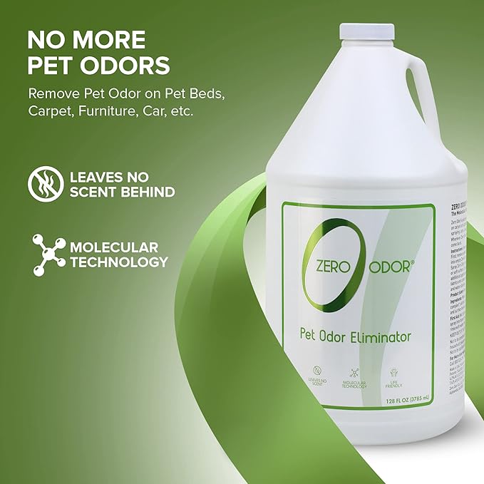 Zero Odor - Pet Odor Eliminator for strong odor, Eliminate Air &amp; Surface Odors – Patented Molecular Technology Best For Carpet, Furniture, Beds Smell Great Again (128 Ounces)