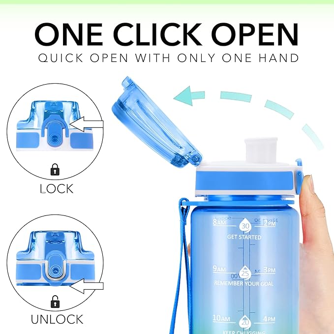 32oz Motivational Water Bottles with Time Marker &amp; Fruit Strainer, Transparent Gradient Color Water Bottle with Times to Drink, Leakproof &amp; BPA Free, Reusable Bottle with Strap (No Straw)