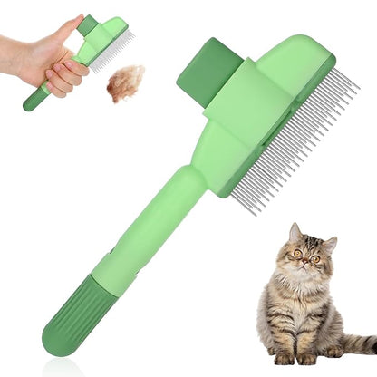 Flea Comb for Cats Dogs Brush for Shedding with Release Button Fine Tooth Pet Hair Removal Comb with Long &amp; Short Stainless Steel Teeth for Deshedding Self-Cleaning Brush for Cat Dog Small Pets