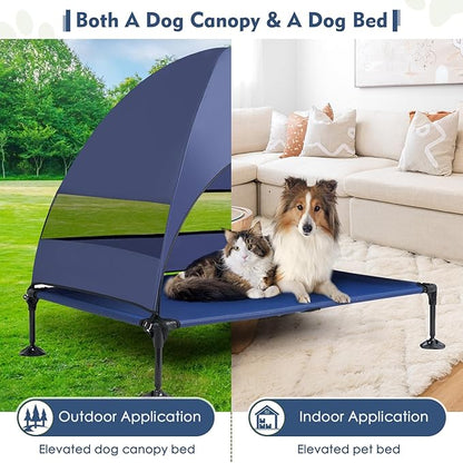 Upgraded Elevated Dog Bed with Canopy, Portable Raised Outdoor Dog Bed with Stable Anti-Slip Feet, Wider Shade Pet Bed Cot, Raised Dog Beds for Large Dogs Camping, Indoor &amp; Outdoor Use