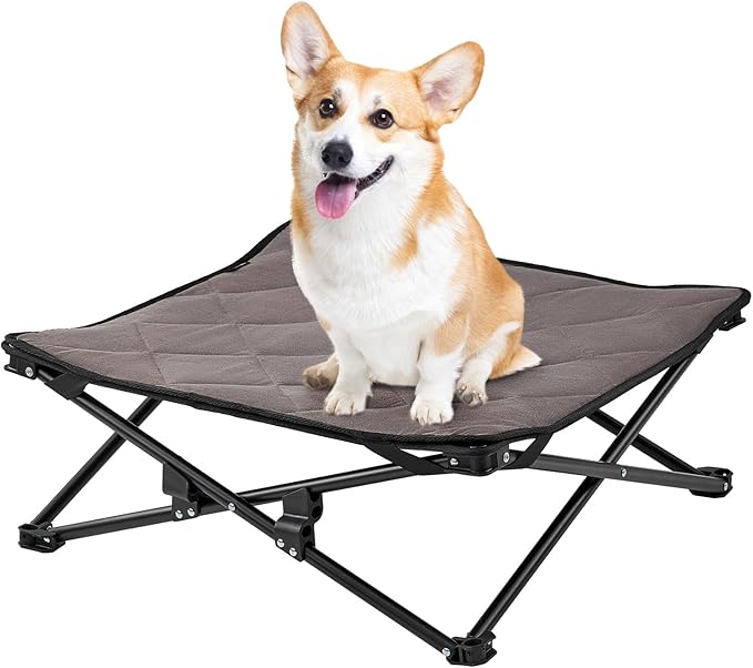 KingCamp Elevated Dog Bed for Small Dogs, Outdoor Raised Cooling Pet Cot Bed with Washable Breathable Mesh &amp; No-Slip Feet Perfect for Camping, Backyard, Indoor Use (S, Black)