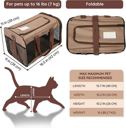 BELLA &amp; PAL Cat Carrier Travel Bag, Airline Approved Lightweight Cat Carrier, Soft Sided Pet Carrier for Puppy Dogs Up to 18lbs, Collapsible Kitten Bag with Removable Waterproof Mat, Ventilated Mesh