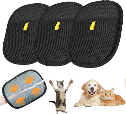 3pcs Pet Hair Removal Glove for Cats &amp; Dogs, 2025 New Upgrade Efficient Grooming Gloves for Pet Hair, Reusable Cat Dog Electrostatic Hair Remover Grooming Glove Tool