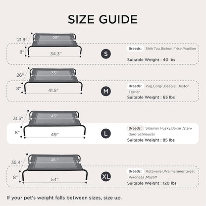 Bedsure Outdoor Elevated XL Dog Bed, Portable Indoor &amp; Outdoor Cooling Raised Cot Pet Hammock Bed with Skid-Resistant Feet, Frame with Breathable Mesh, Grey, 54 inches