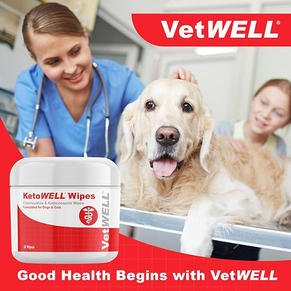 KetoWELL Topical Wipes with Ketoconazole for Dogs &amp; Cats Pet Wipes - 50 Count