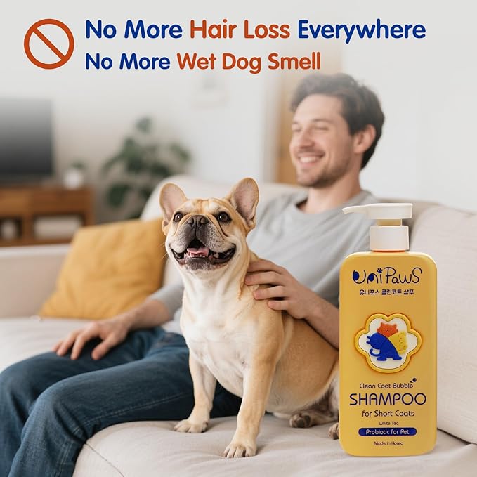 Unipaws Probiotic Dog Shampoo for Short-Haired Coats – Itch Relief, Deodorizing &amp; Hydrating for Healthy, Fresh Skin with Calendula &amp; Oatmeal – EWG Green &amp; White Tea Scent, Made in Korea, 16.9 Fl Oz