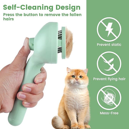 3 in 1 Cat Steam Brush, Pet Spray Hair Removal Comb for Shedding &amp; Grooming, Water Brush for Cats Dogs Small Animals Long Short Haired with One-Click Release Button(Green)
