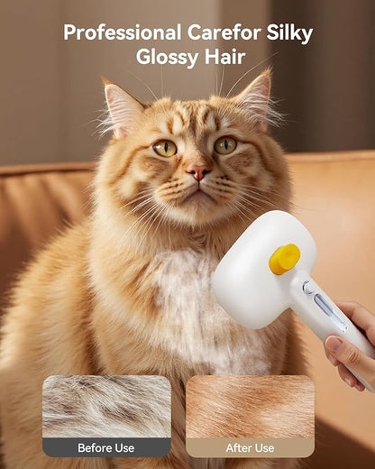 ROJECO 3-in-1 Pet Steam Brush for Cats&amp;Dogs-Pet Spray Hair Removal Detangling Comb with Adjustable Mist,Handheld Deshedding Grooming Tool for Long/Short Hair,Massage Brush &amp; Shedding Control,Cordless
