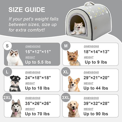 Jiupety Cozy Small Pet Dog House, 2 in 1 Puppy House, S Size for Cat and Puppy, Warm Cave Sleeping Nest for Cats and Dogs, S(15"×12"×11"), Up to 5.5 Lb, Grey