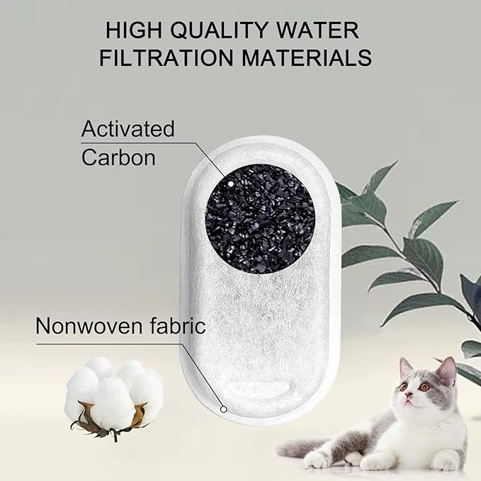 Cat Water Fountain Filters for 108/3.2L&amp; 67oz/2L Stainless Steel Pet Water Dispenser Fountain Filter Replacement with 8 Sponges (8 Filters&amp;8 Sponges)