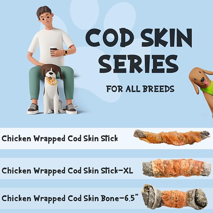 ASMPET Dog Treats Chews, Chicken Wrapped Cod Skin Knotted Bones Rawhide-Free &amp; Grain-Free for Small Medium Large Breeds