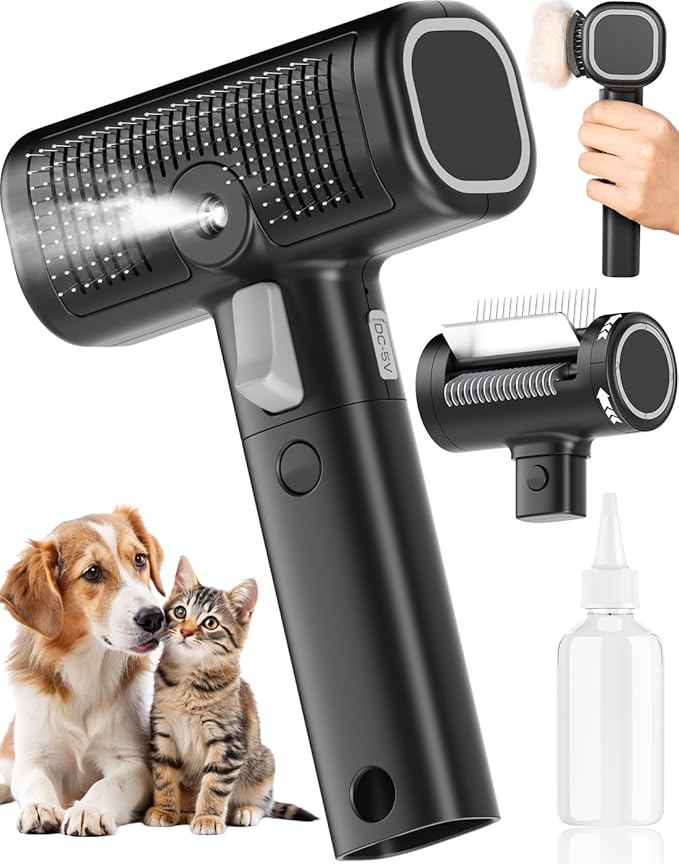 5-in-1 Cat Hair Brush &amp; Gromming Rakes, Cat Steam Comb for Long or Short Haired Indoor Cats, Dog Hair Spritz Comb for Deshedding and Untangling, Pet Brush for Dog Kitten Rabbit Massage
