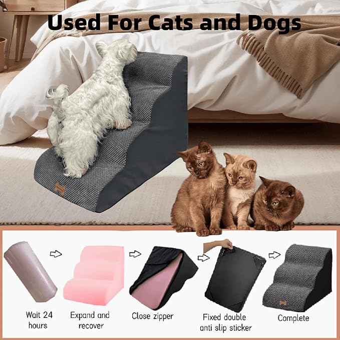 5-Step Dog Stairs for 30 Inch High Beds &amp; 20-30 Inch Couch Bed, Non-Slip Balanced Indoor Pet Ramp Stairs for Small Old Large Dogs Cats to Get on Bed 30D