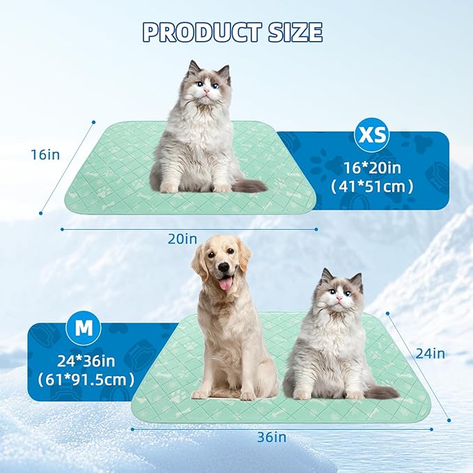 Homimp Self-Cooling Mat for Dogs, 4 Pack Washable Cooling Mat&amp;Sleeping Pad, Reusable Waterproof Dog Pee Pads, Non-Toxic, Non-Slip Potty Pads Ideal for Home, Travel &amp; Crates, Kennel in Summer, 24"x36"