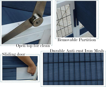 Rabbit Hutch Indoor Leakproof Bunny Cage Fir WoodenOutdoor Bunny House with Wire Floor Leakproof Plastic Tray (Blue)