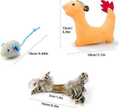 Catnip Toys 3 Pack – Plush Catnip Toy with Gall Fruit &amp; Silvervine Stick with Feathers, Interactive Chew &amp; Kick Toys for Indoor Cats, Relieve Stress &amp; Encourage Exercise