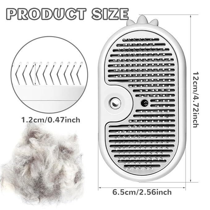 3-in-1 Rechargeable Steam Brush for Cats &amp; Dogs - Anti-Static Spray Pet Grooming Brush with Warm Mist Massage, Hair Shedding Control, Detangling Comb &amp; Cleaning Tool for Effective Deshedding