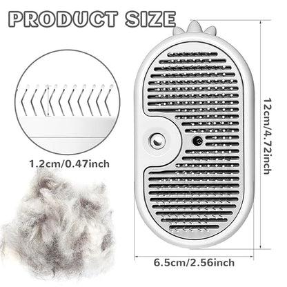 3-in-1 Rechargeable Steam Brush for Cats &amp; Dogs - Anti-Static Spray Pet Grooming Brush with Warm Mist Massage, Hair Shedding Control, Detangling Comb &amp; Cleaning Tool for Effective Deshedding