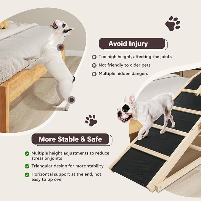 Dog Ramp for Bed PANTAZO Adjustable Ramps for Small Dogs to Get on Bed, Up to 28.5 Inches, 48&