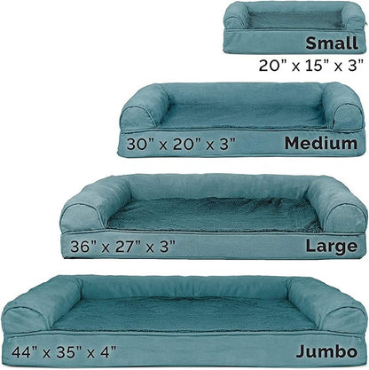 Furhaven Cooling Gel Dog Bed for Large/Medium Dogs w/ Removable Bolsters &amp; Washable Cover, For Dogs Up to 55 lbs - Plush &amp; Suede Sofa, Large