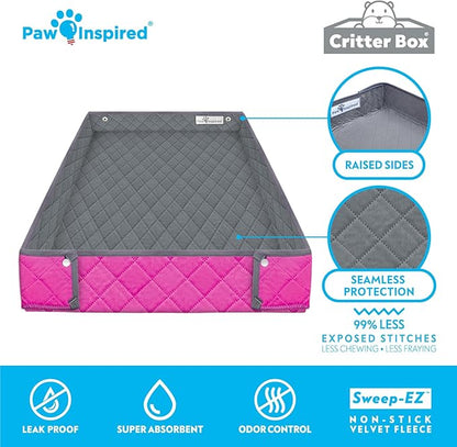 Paw Inspired Critter Box Washable Cage Liner, Reversible Fleece Bedding with Raised Sides for Guinea Pigs and Other Small Animals (Midwest, Gray/Pink)