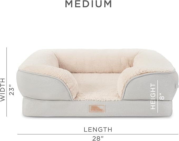 TOWN &amp; COUNTRY EVERYDAY CuddleTown Comfy Solid Bolster Sofa Pet Bed, Supportive &amp; Calming Egg Crate Foam, Non-Slip Bottom, Machine Washable Cover, Grey, Medium 28"x23"x8"