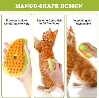 Steam Brush for Cats Shedding, 3 in 1 Steamy Water Pet Hair Removal Comb with Steamer, Spritz Comb for Dog, Indoor Cat Spray Mist Grooming Defur Brush, Cepillo Vapor Gato Perro, Steaming Cleaning Spa