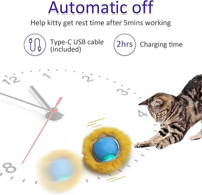 Interactive Cat Toys Ball Fast Rolling in Pouch, Motion Activate Chirping Cat Toy Hide and Seek Mouse Catching Game (Halloween Party)