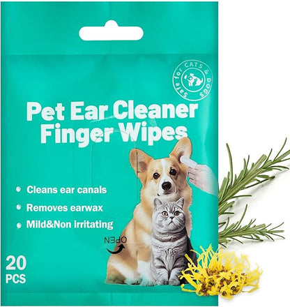 Portable Dog Ear Cleaner Wipes Grooming Kit Care for Dogs &amp; Cats Pet Ear Relief Gently Remove Ear Wax Debris and Smelly 20 Pcs Unscented