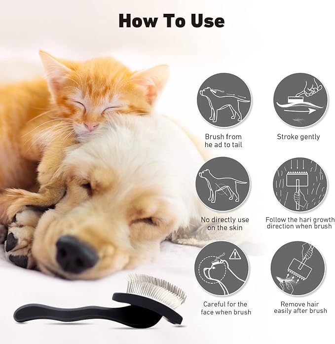Dog Slicker Brush for Shedding and Grooming Medium or Long Haired Cats, Extra Long &amp; Soft Pin Slicker Brush for Removes Loose Hair, Tangles, Knots, Undercoat, Free Pet Comb, Large Black