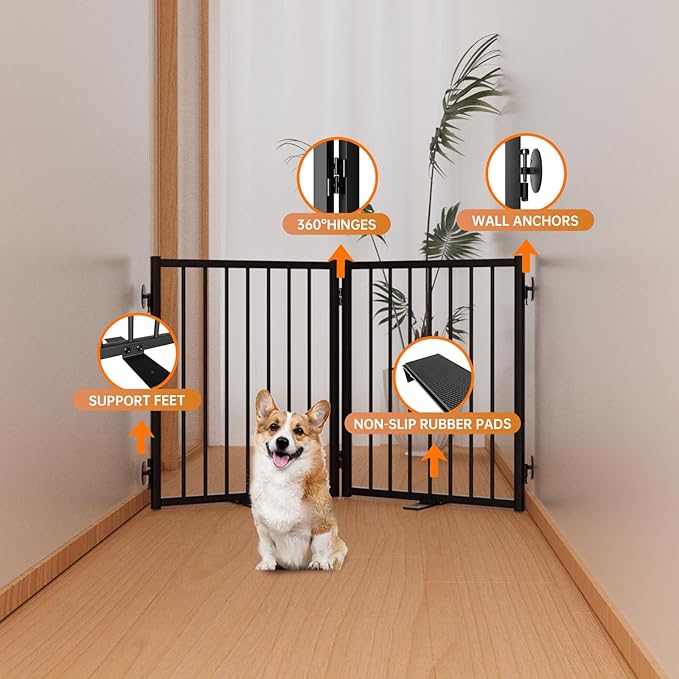 Full Metal Freestanding Dog Gate with Door, 24&