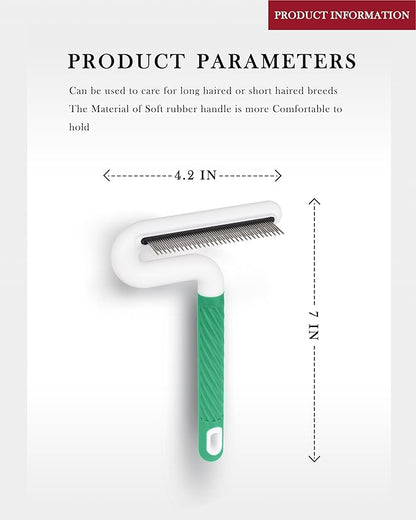 Pet Flea Comb for Dogs &amp; Cats - Grooming Tool with Long &amp; Short Steel Teeth, Safely Removes Tangles and Knots, Gentle Detangling Brush for Pet Hair (TG2043)(Green)