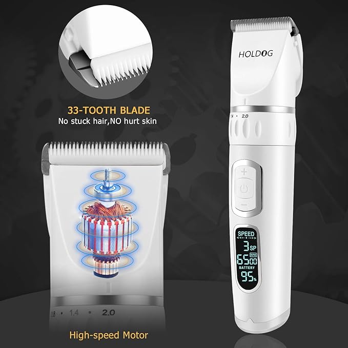 Dog Clippers Professional Heavy Duty Dog Grooming Clipper 3-Speed Low Noise High Power Rechargeable Cordless Pet Grooming Tools for Small &amp; Large Dogs Cats Pets with Thick &amp; Heavy Coats