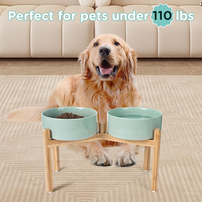SPUNKYJUNKY Elevated Dog Bowls Ceramic, 8.3&